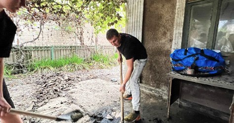 Man sweeping in Ukraine